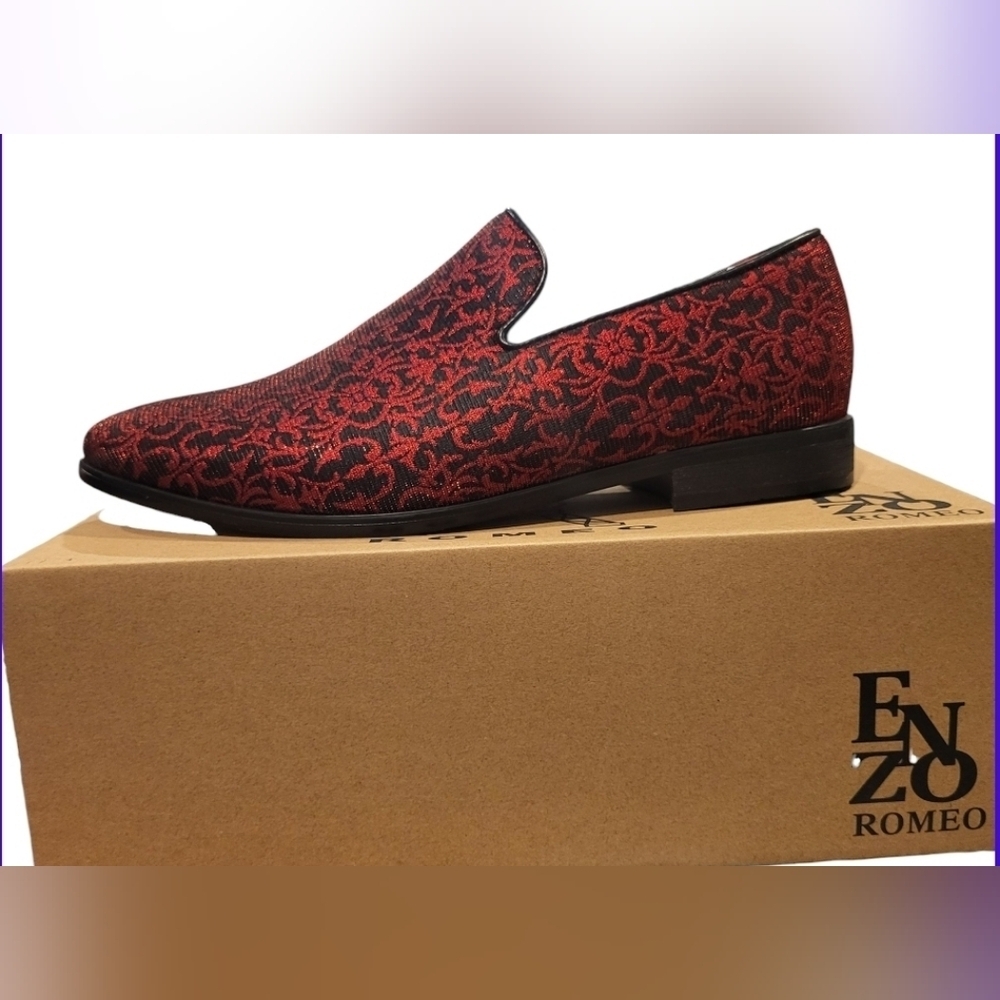 Enzo Romeo Ark1 Satin Red Floral Smoking Slippers New! Size 10